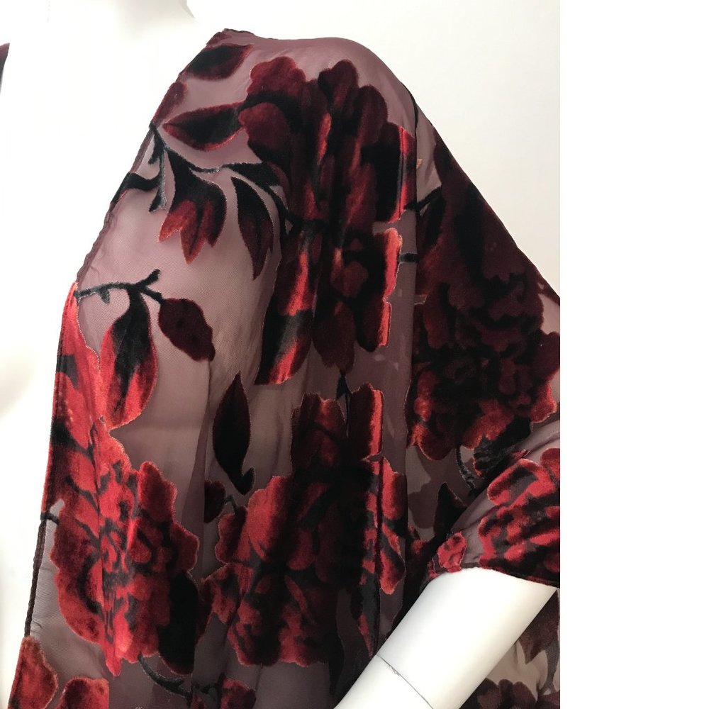 Le Chateau Sheer Black Red Mesh Tullie Velvet Velour Cover-Up Scarf Wedding NWT - Picture 3 of 6
